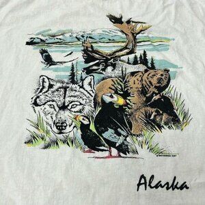 Vintage Diamond Dust Alaska Wildlife Graphic T-Shirt XL 100% Cotton White